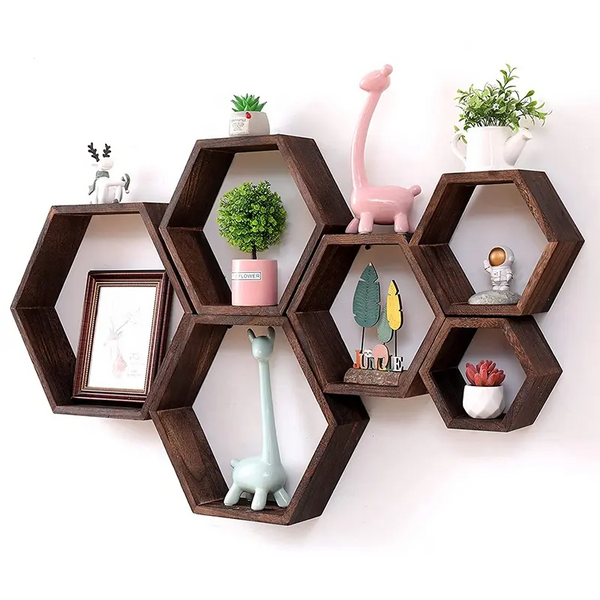 Set of 6 Hexagon Wall Shelf